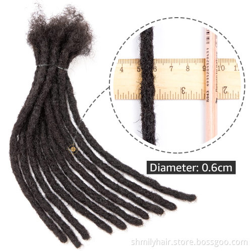 Shmily Wholesale 0.6cm Thickness 6 Inch to 24 inch 100% Human Hair Soft Afro Kinky Dreadlock Extensions for Man/Women